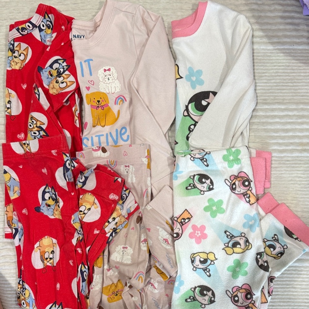 Kids Cartoon Pajama Set - Red, Pink, White